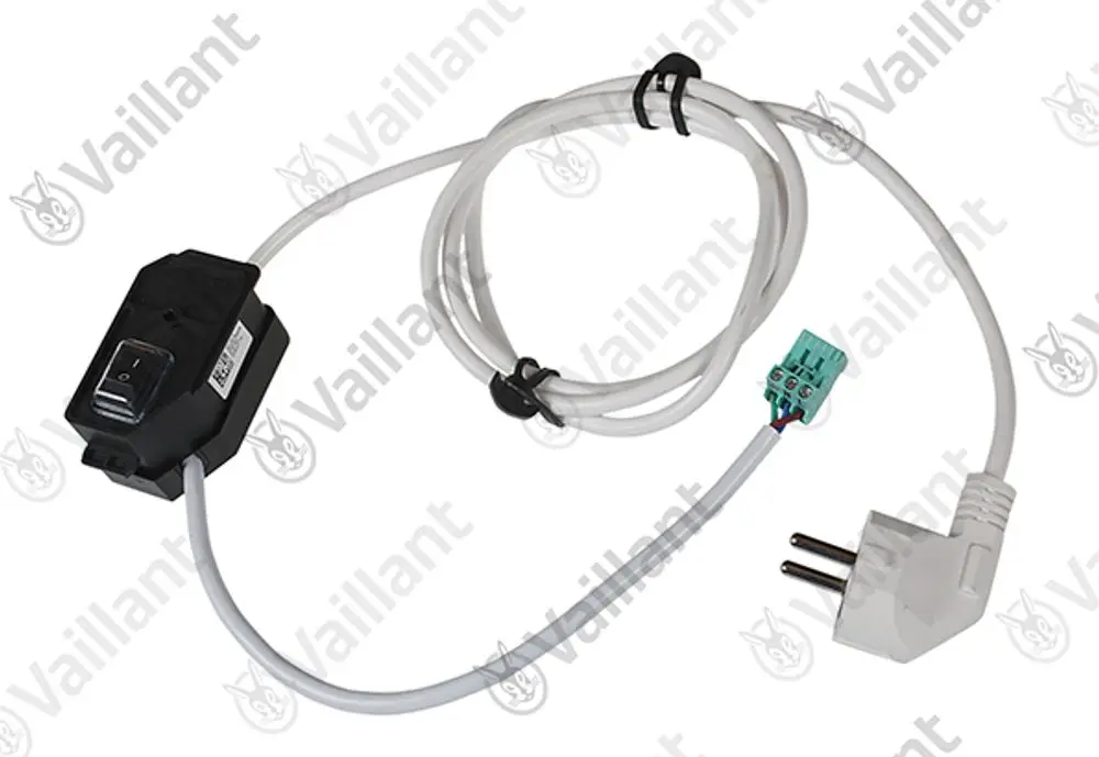Vaillant Schalter mit EU-Stecker, Kabelverbindung und Druckschalter. Die Konstruktion ermöglicht die Steuerung elektrischer Geräte.
